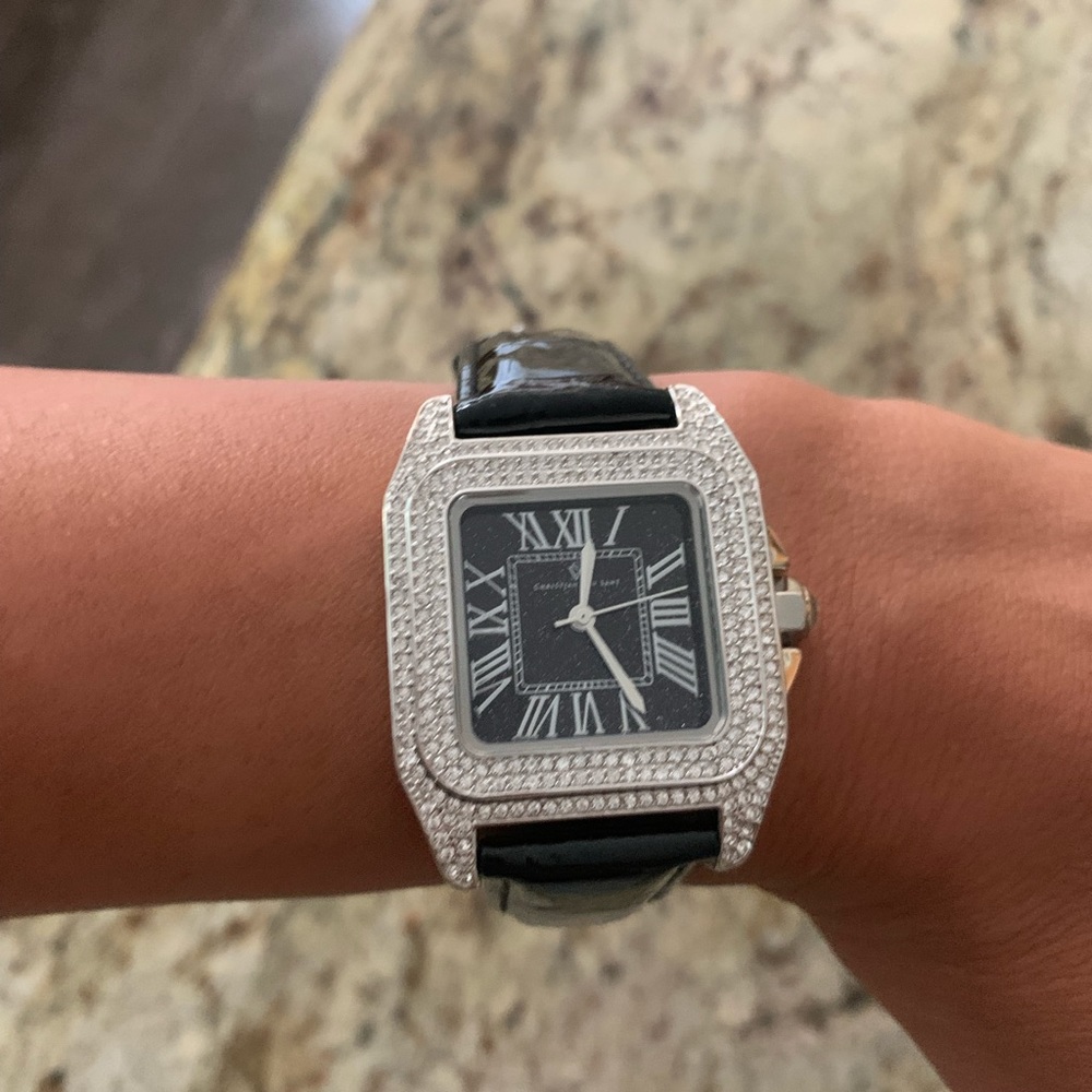 Crystal and Leather Watch Christian Van Sant watch